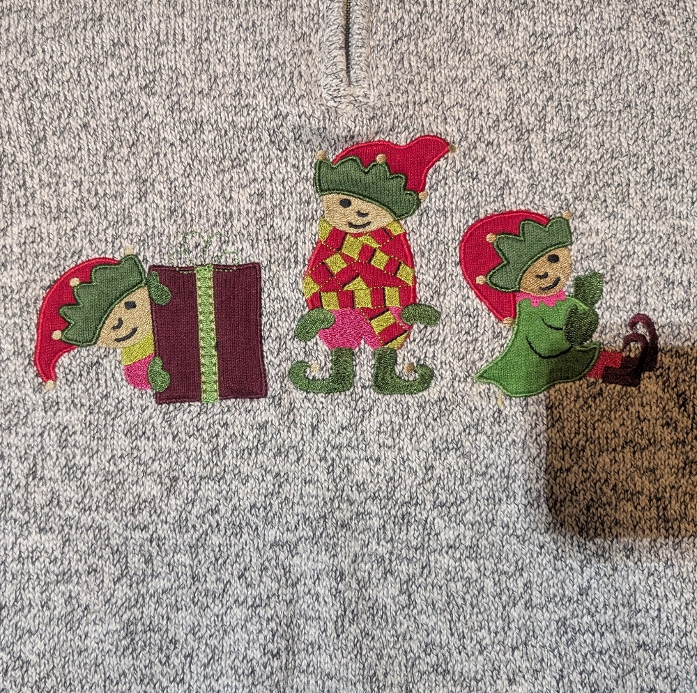 Christopher & Banks Festive Gray Sweater with Elf Design